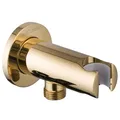 Produktbild: PaulGurkes goldener Wandanschlussbogen Brausehalter Kombi-Halter Gold massives Messing hochwertige Farboberfläche Rundes Design
