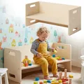 Produktbild: Bellabino Aki Kindersitzbank - 2in1 Kinderbank/Kindertisch aus Holz Natur - Montessori Wendebank für Kinderzimmer - multifunktionaler Kinderhocker mit 3 Sitzhöhen aus Birke - Hocker 80 x 35 x 35 cm