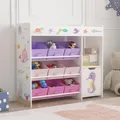 Produktbild: [en.casa] Kinderregal Søndreland Bücherregal für Kinder mit 9 Aufbewahrungsboxen Spielzeugregal mit Schrank 80 x 90 x 30 cm Spielzeug Aufbewahrung Ozean Motiv