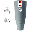 Produktbild: GARANTIA 2in1 Regentonne Komplett-Set 300 Liter zinkgrau inkl. Chrom-Auslaufhahn und Fallrohranschluss - Wasserbehälter, Wassertank, Regenfass, Regentonne 300 Liter, Regenwassertonne, Fass