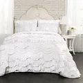 Produktbild: Lush Decor Kemmy Bettwäsche-Set, gesteppt, gerüscht, strukturiert, 3-teilig, für Queensize-Bett, Weiß