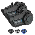 Produktbild: Moman Motorrad Intercom Headset, H2 Pro 【2 Pack Kohlefasern】 Motorradhelm Gegensprechanlage Kommunikationssystem zu 1000M mit DSP&CVC Geräuschunterdrückung, Motorrad-Intercom-Headset-Helm-Motorcycle