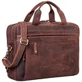 Produktbild: ROYALZ Moderne Vintage Umhängetasche Herren Leder groß 'Boston' - ideal als 14-15,6 Zoll Laptoptasche Aktentasche mit Laptopfach Ledertasche Schultertasche Echtleder, Farbe:Ohio Braun