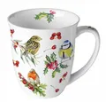 Produktbild: Ambiente Luxury Paper Products Becher Blumen, Frühling, Vogel, Sommer, Blossom, Mug, Winter Motiv, 1-tlg., Porzellan Tasse, Wintervögeln, Gartenvögel,Rotkehlchen, Vögelchen, Becher 0,4 L Vögel im Winter, Frühling, Herbst, Kollektion, Tischdeko, als Geschenk geeignet