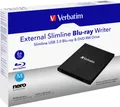 Produktbild: Verbatim Blu-ray Recorder, USB 3.0, 6x/8x/24x, Slimline Portable, schwarz, BDXL, M-DISC, Software, Retail 43890
