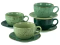 Produktbild: CreaTable Cappuccinotasse Nature Collection Green Life, Cappuccino-Set, 8-tlg., 8-tlg., Steinzeug, Handwerklicher Look, Vintage
