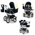 Produktbild: Elcar Zwillingskinderwagen 4-in-1 City Twin inkl. Autositzen - 15 Teile - in Creme-Navy