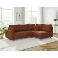 Produktbild: S-STYLE MÖBEL - Kai - Ecksofa mit Braun Holzfüßen im skandinavischen Stil aus Terrakotta Cord-Stoff, Ottomane rechts - Orange