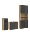 Produktbild: mokebo® Badmöbel Set 3-teilig aus Holz 'Der Steuermann', Badezimmer Set oder Komplettset mit Unterschrank, Beistellschrank und Hochschrank, Badezimmerschränke in Eiche-Schwarz