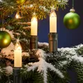 Produktbild: Hellum Weihnachtsbaum Lichterkette Außen, 15 weiße Kerzen mit Clip, 14m beleuchtet, warmweiß, IP44, schwarz
