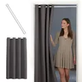 Produktbild: tinycurtains, Thermo Türvorhang mit Teleskopstange, einfache Montage in nur 1 Minute ohne Bohren (Türgardine grau H210 x B150 cm + Stange weiß B55-90 cm)