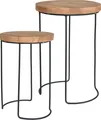 Produktbild: 2er Set Beistelltisch Couchtisch Nachttisch Blumenständer aus Teak und Metall