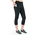 Produktbild: VS Variosports 3/4-Leggings Damen 3/4 Capri Leggings mit Seitentasche, hoher Bund & blickdicht Damen 3/4 Sporthose blickdicht, hoher Bund, Quick Dry & 4-Wege-Stretch schwarz XL
