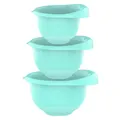 Produktbild: Engelland - 3er Set Backschüsseln mit Griff, Rührschüsseln, Salatschüsseln, robust, BPA-frei, stapelbar, rutschfeste Silikonfüße, Einhandausguss, Kunststoff, Farbe: Türkis