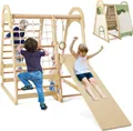 Produktbild: COSTWAY 6 in 1Kletterspielzeug Set, Indoor-Klettergerüst mit Zelt, Rutsche, Turnringen, Kletternetz und Kletterleiter, für Kinder Kleinkinder ab 3 Jahr