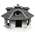 Produktbild: Melko Vogelhaus 6-eckig Garten Futterspender Weiß/Grau 48 x 33 cm Holz Futterhaus vorbehandelt Futterhäuschen Vogelvilla Bitumschindeln