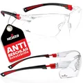 Produktbild: NoCry Schutzbrille mit Durchsichtigen Anti-Beschlag und kratzbeständigen Gläsern, Seitenschutz und Rutschfesten Bügeln, UV-Schutz, EN166/EN170 zertifiziert. Verstellbar (Schwarz & Rot)
