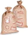 Produktbild: BRUBAKER Großer Weihnachtssack Santa Express Briefmarken - 80 cm Geschenksack Weihnachten - Nikolaussack Jutebeutel Sack mit Kordel zum Verpacken von Geschenken - Merry Christmas - 2 Stück