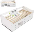 Produktbild: Juskys Funktionsbett Nalu 90x200 cm - Holz Bett mit Lattenrost & Schubladen - Weiß