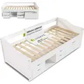 Produktbild: Juskys Funktionsbett Nalu 90x200 cm - Holz Bett mit Lattenrost & Schubladen - Weiß - Weiß