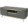 Produktbild: TV-Schrank, 120x40x46 cm, Grün-Natur, Fernsehtisch mit 2 Türen, Schublade, Ablage, Kiefernholz-Füße, Natürliches Design, tv Lowboard für Wohnzimmer,