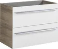 Produktbild: FACKELMANN Waschtischunterschrank LUXOR / Badschrank mit Soft-Close / Maße (B x H x T): ca. 79,5 x 60,5 x 45 cm / Schrank fürs Badezimmer mit 2 Schubladen / Korpus: Braun hell / Front: Weiß