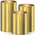 Produktbild: KESSER® LED Kerzen 3er Set Flammenlose Kerze Timerfunktion Timer Dimmer Echtwachskerze 10cm, 12,5cm,15cm Hoch Realistisch Flackernde Flacker-Licht Led-Flammen Echtwachs Deko Gold
