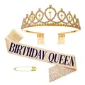 Produktbild: YOUDALIS Geburtstagskrone Schärpe,Gold Geburtstag Kristall Tiara Krone Schärpe mit Birthday Queen,Frauen Party Accessoires für Birthday Crown Prinzessin Haar-Zusätze