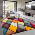 Produktbild: Paco Home Teppich Wohnzimmer Kinderzimmer Kurzflor Moderne 3D Optik Kariert Geometrische Muster, Grösse:60x110 cm, Farbe:Bunt 3