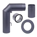 Produktbild: Rohr-Set standard gussgrau 70cm x 45cm Ø 150 + RL 250mm Kamin Ofen Winkel 90° Abgas Kaminofen mit Drosselklappe, Reinigung, Rosette, Muffe Senotherm