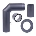 Produktbild: Kaminofen Rohr Set gussgrau 150mm 90° und Rohr 25cm Drossel Klappe Muffe