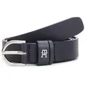 Produktbild: Tommy Hilfiger Ledergürtel ESSENTIAL EFFORTLESS 2.5 cm breit SILVER Einfachdornschließe, Metallemblem blau 80
