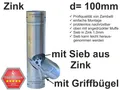 Produktbild: Zink Regenrohrklappe mit Zink Sieb d=100mm, mit Griffbügel - AKTIONSPREIS