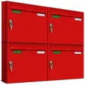 Produktbild: AL Briefkastensysteme 4 x Basic Wand Briefkasten in RAL Farbe 3000 Feuer Rot für Post A4, wetterfest, Artikelnummer: 431P4EA2P3000
