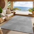 Produktbild: SIMPEX Outdoor Teppich Wetterfest, Wohnzimmer, Schlafzimmer, Wintergarten, Kurzflor Grau, Hoch-Tief-Effekt, weich & waschbar, Outdoor geeignet, pflegeleicht, 140x200 cm