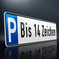 Produktbild: Parkplatzschild geprägt mit langem Wunschtext | Aluminium Parkplatz Kennzeichen