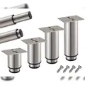 Produktbild: Möbelfüße verstellbar 4er Set 200-370mm Metall Edelstahl Optik 38mm Möbelbeine Metallfüße