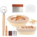Produktbild: Gärkorb Set, Brot Gärkörbchen aus Peddigrohr zum Brot backen, Gärkörbchen Rund & Oval 2er Set, Gärkorb Brot mit Teigschaber Silikon & Edelstahl, Bäckermesser mit 5 Rasierklinge
