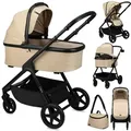 Produktbild: MoMi GISELLE – 2-in-1 Kombikinderwagen mit umkehrbarem Sitz, verstellbar, inkl. Zubehör, XL-Dach & Wickeltasche – Beige - Beige
