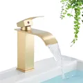 Produktbild: Waschtischarmatur Gold Wasserfall Bad Einhandmischer Badezimmer  ArmaturenDE
