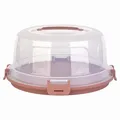 Produktbild: Engelland Runde Kuchen-Transportbox mit Griff, Deckel und 4-fach Klick-Verschluss, Farbe: Rotbraun, Ø 36,50 cm x H 17,50 cm, BPA-frei, Torten-haube, Stückeinteilungshilfe