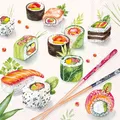 Produktbild: 20 Servietten Sushi Varianten Sushi Essen Japanisch Lachs Algen Reis 33x33cm