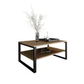 Produktbild: Design Möbel Beistelltisch Couchtisch Rechteckig Wohnzimmertisch Kaffeetisch Modern Sofatisch Tischplatte Tisch mit unterer Ablage Beine aus Metall Industrieller Stil Basic (Lancelot Eiche)