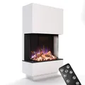 Produktbild: GLOW FIRE Kaminofen PR14 mit realistischem 3D E-Motion LED-Feuer - Stand-Elektrokamin mit Heizung und Kaminfeuer, Knistereffekt & Timer, max. 1500 W, 85x150x35cm, Weiß