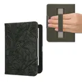 Produktbild: kwmobile Klapphülle kompatibel mit Kobo Clara BW/Clara Colour/Tolino Shine (5) / Shine Color Hülle - Flipcase für den eReader mit Handschlaufe - Blumen im grünen Relief Grün
