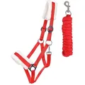 Produktbild: ARBO-INOX® Reithalfter Halfter-Set Starter mit Kunstfell Halfter und Führstrick rot Full Warmblut