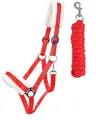 Produktbild: ARBO-INOX Halfter-Set Starter mit Kunstfell Halfter und Führstrick (Full Warmblut, Rot)