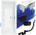 Produktbild: Badewanne Rechteck Set 5in1 190x90 mit Premium Ablaufgarnitur und Füßen GRATIS + Verkleidung (Styropor) + Kopfstütze in Schwarz | BADLAND QUADRO