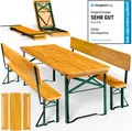 Produktbild: CASARIA® Bierzeltgarnitur mit Lehne 170 cm Klappbar Stabil 2x Bierbank 1x Breiter Tisch Holz Biertischgarnitur Festzeltgarnitur Biergartengarnitur