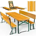 Produktbild: Casaria® Bierzeltgarnitur Mit Lehne 170cm Klappbar Stabil 2x Bierbank 1x Breiter Tisch Holz Biertischgarnitur Festzeltgarnitur Biergartengarnitur Biergarnitur